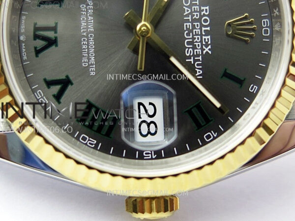 DateJust 36 SS 126233 904L SS/YG VSF 1:1 Best Edition Gray Dial Green Roman Markers on Jubilee Bracelet VS3235 - Image 6