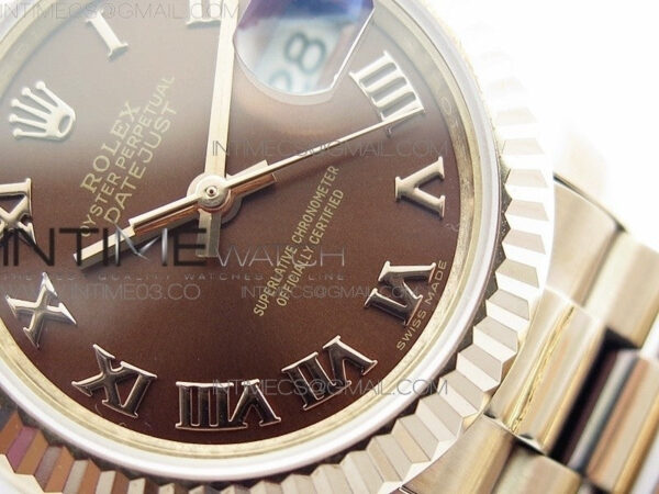 DateJust 28mm RG Diamond Bezel BP Best Edition Brown Dial Roman Markers on RG Bracelet ETA2671 - Image 5
