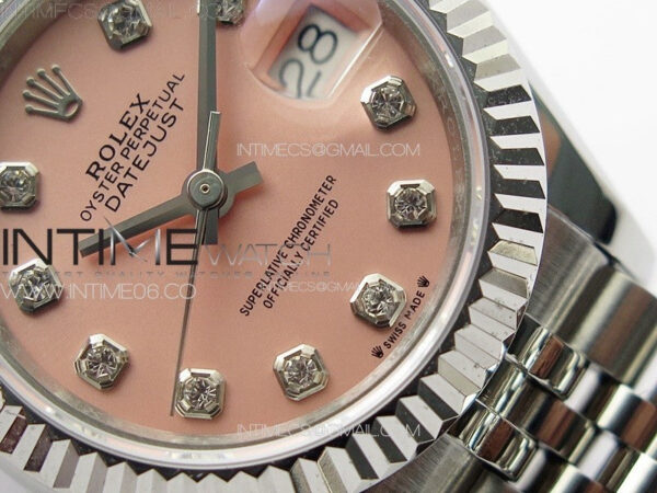 Datejust 28mm 279179 SS APSF Best Edition Pink Dial Crystals Markers on SS Jubilee Bracelet NH05 - Image 5