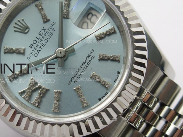 Datejust 28mm 279179 SS APSF Best Edition Ice Blue Dial Sticks Crystals Markers on SS Jubilee Bracelet NH05 - Image 5