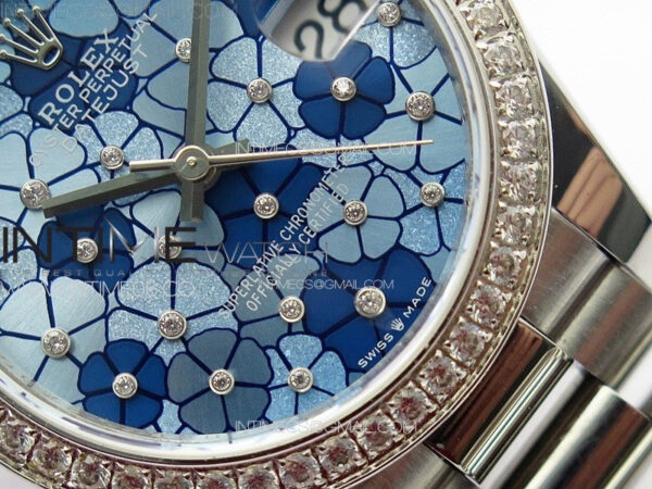 DateJust 31mm 278274 904L SS/Crystals Bezel GMF Best Edition Blue Flowers Crystals Dial on 904L President Bracelet A2824 - Image 5