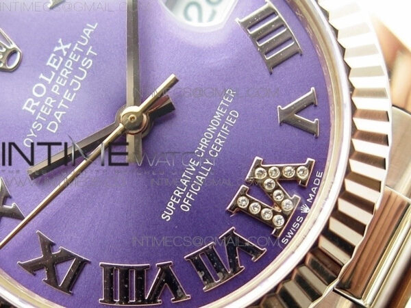 Datejust 31mm 278275 RG BP Best Edition Purple Roman Markers Dial @6 Dia on RG President Bracelet - Image 5