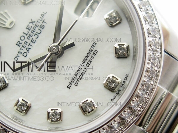 DateJust 28mm SS Diamond Bezel BP Best Edition White MOP Dial on SS Bracelet ETA2671 - Image 5