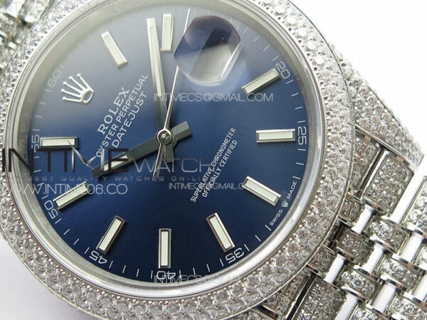 DateJust 41 126334 Full Paved Diamonds BP Best Edition Blue Dial Sticks Markers on Jubilee Bracelet A2824 - Image 5