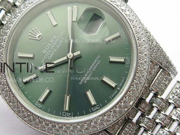 DateJust 41 126334 Full Paved Diamonds BP Best Edition Green Dial Sticks Markers on Jubilee Bracelet A2824 - Image 6