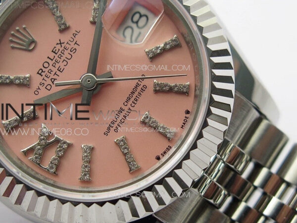 Datejust 28mm 279179 SS APSF Best Edition Pink Dial Sticks Crystals Markers on SS Jubilee Bracelet NH05 - Image 4