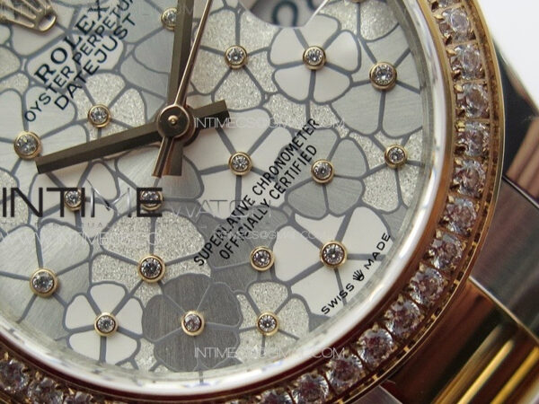 DateJust 31mm 278274 904L SS/RG Crystals Bezel GMF Best Edition Silver Flowers Crystals Dial on 904L SS/RG Oyster Bracelet A2824 - Image 5