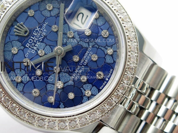 Datejust 28mm 279179 SS/Crystals APSF Best Edition Blue Flowers Dial on SS Jubilee Bracelet NH05 - Image 5