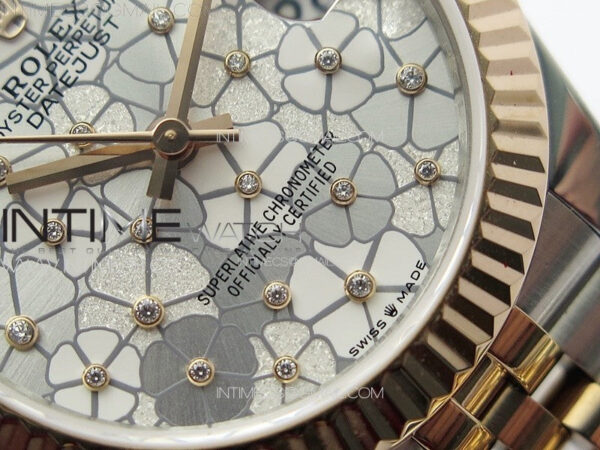 DateJust 31mm 278274 904L SS/RG GMF Best Edition Silver Flowers Crystals Dial on 904L SS/RG Jubilee Bracelet A2824 - Image 5