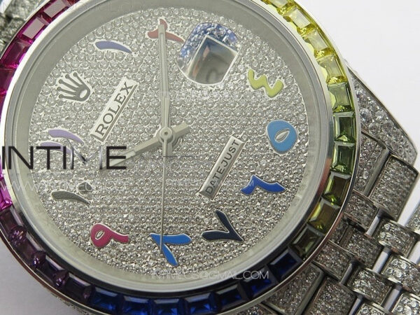 DateJust 41 126300 Full Paved Diamonds Rainbow 904 GSF Best Edition Diamonds Dial Arabic Markers on Jubilee Bracelet VR3235 - Image 5