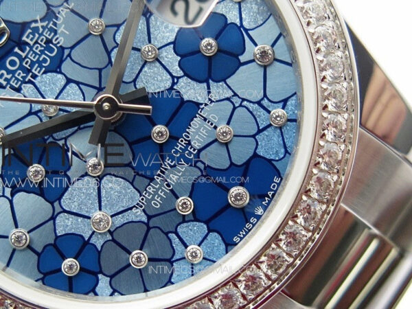 DateJust 31mm 278274 904L SS/Crystals Bezel GMF Best Edition Blue Flowers Crystals Dial on 904L Oyster Bracelet A2824 - Image 5