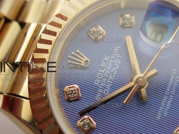 DateJust 28mm RG Diamond Bezel BP Best Edition Blue Textured Dial on RG Bracelet ETA2671 - Image 5
