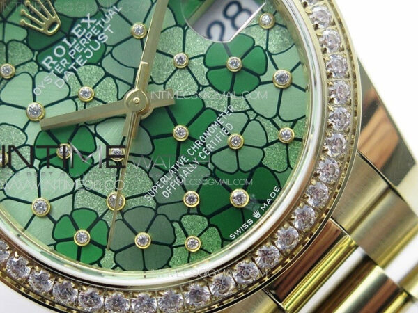 DateJust 31mm 278274 YG Crystals Bezel GMF Best Edition Green Flowers Crystals Dial on YG President Bracelet A2824 - Image 5