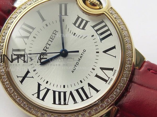 Ballon Bleu 36mm Diamonds Bezel RG K3F 1:1 Best Edition White Textured Dial On Red Leather Strap A076 - Image 5