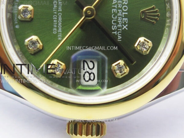 Datejust 28mm 279173 Smooth Bezel SS/YG APSF Best Edition Green Dial Crystals Markers on Jubilee Bracelet NH05 - Image 5