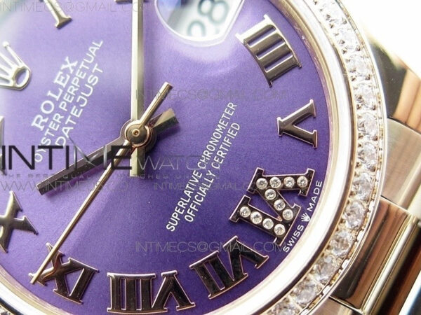 Datejust 31mm 278275 RG Dia Bezel BP Best Edition Purple Roman Markers Dial @6 Dia on RG President Bracelet - Image 5