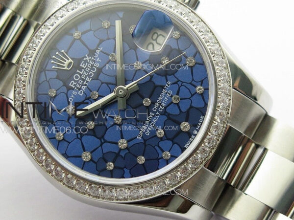 DateJust 31mm 72610 Crystals Bezel SS APSF Best Edition Blue Flowers Crystals Dial on Oyster Bracelet A2824 - Image 5