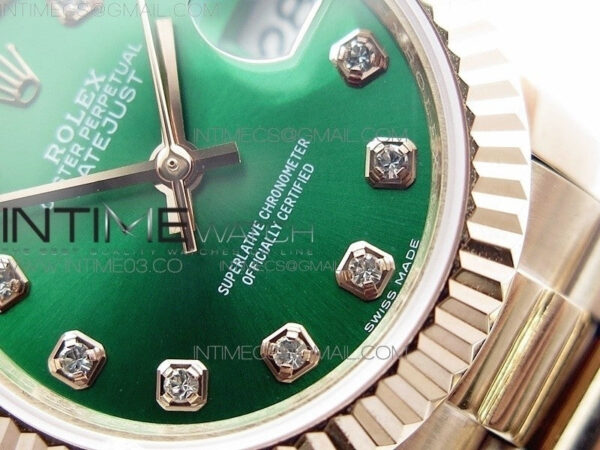 DateJust 28mm RG Diamond Bezel BP Best Edition Green Dial on RG Bracelet ETA2671 - Image 5