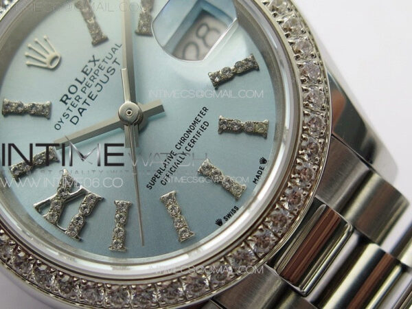 Datejust 28mm 279179 SS/Crystals APSF Best Edition Ice Blue Dial Sticks Crystals Markers on SS President Bracelet NH05 - Image 5