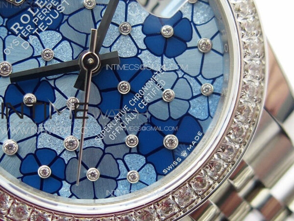 DateJust 31mm 278274 904L SS/Crystals Bezel GMF Best Edition Blue Flowers Crystals Dial on 904L Jubilee Bracelet A2824 - Image 5