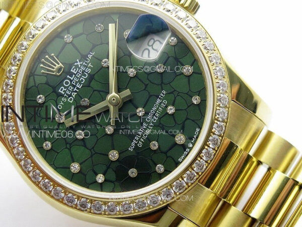 DateJust 31mm YG APSF Best Edition Green Flowers Crystals Dial on President Bracelet A2824 - Image 5