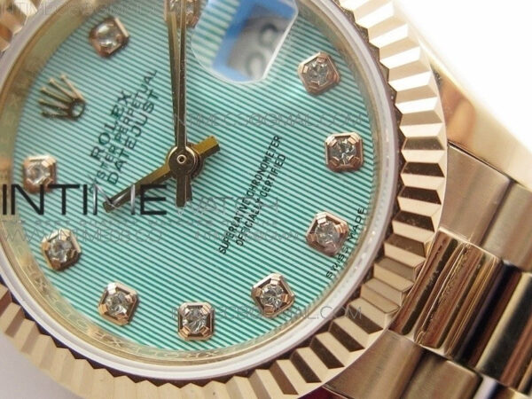 DateJust 28mm RG Diamond Bezel BP Best Edition Ice blue textured Dial on RG Bracelet ETA2671 - Image 5