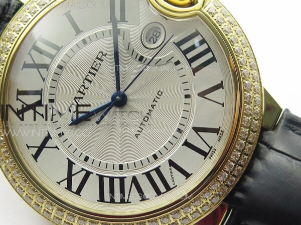 Ballon Bleu 42mm Double Diamonds Bezel RG K3F 1:1 Best Edition White Texture Dial on Black Leather Strap A2824 - Image 5