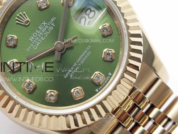 Datejust 28mm 279179 RG APSF Best Edition Green Dial Crystals Markers on SS Jubilee Bracelet NH05 - Image 5