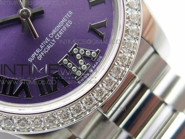 Datejust 31mm 278275 SS Crystals bezel BP Best Edition Purple Roman Markers Dial(@6 Crystal Marker) on SS President Bracelet - Image 4