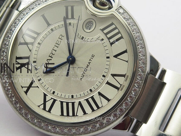 Ballon Bleu 42mm Diamonds Bezel SS K3F 1:1 Best Edition White Texture Dial on SS Bracelet A2824 - Image 5