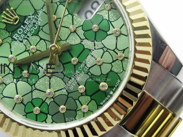 DateJust 31mm 278274 904L SS/YG GMF Best Edition Green Flowers Crystals Dial on 904L SS/YG Oyster Bracelet A2824 - Image 5