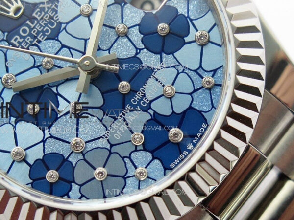 DateJust 31mm 278274 904L SS GMF Best Edition Blue Flowers Crystals Dial on 904L President Bracelet A2824 - Image 5