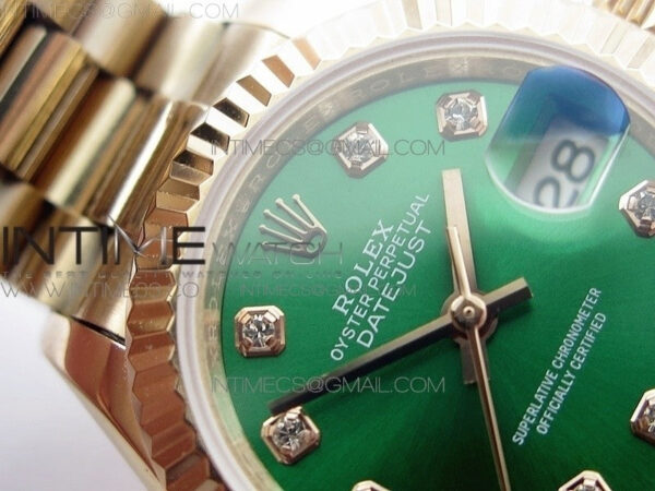 DateJust 28mm RG Diamond Bezel BP Best Edition Green Dial on RG Bracelet ETA2671 - Image 6