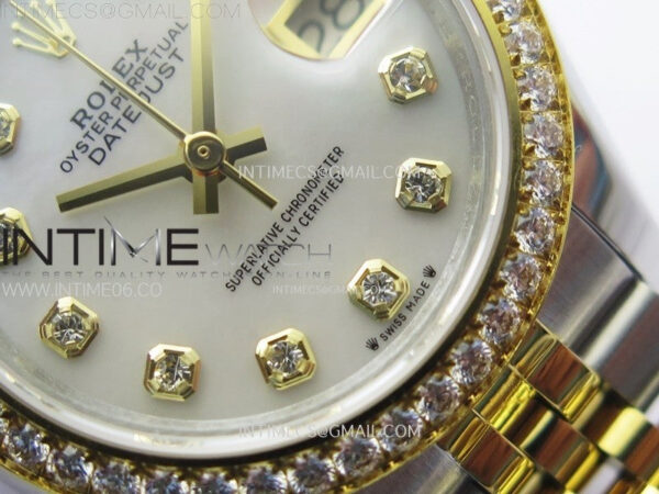 Datejust 28mm 279173 Crystals Bezel SS/YG APSF Best Edition Green Dial Crystals Markers on Jubilee Bracelet NH05 - Image 6