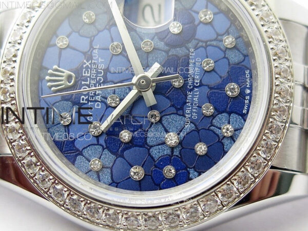 Datejust 28mm 279179 SS/Crystals APSF Best Edition Blue Flowers Dial on SS Jubilee Bracelet NH05 - Image 6