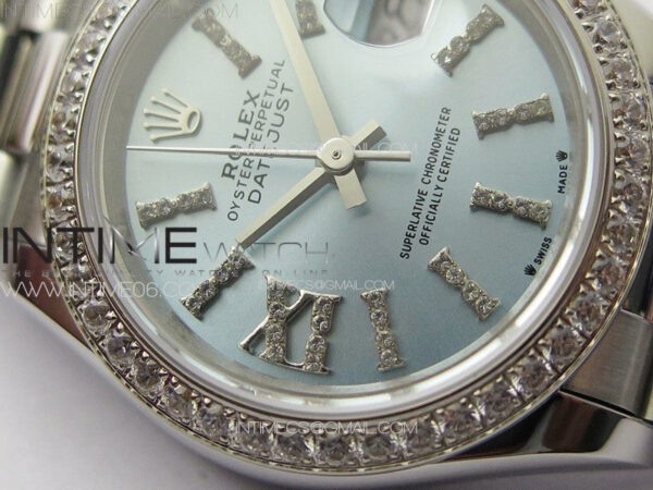 Datejust 28mm 279179 SS/Crystals APSF Best Edition Ice Blue Dial Sticks Crystals Markers on SS President Bracelet NH05 - Image 6