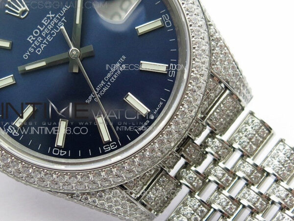 DateJust 41 126334 Full Paved Diamonds BP Best Edition Blue Dial Sticks Markers on Jubilee Bracelet A2824 - Image 6