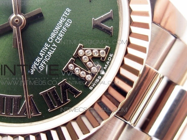 Datejust 31mm 278275 RG BP Best Edition Green Roman Markers Dial @6 Dia on RG President Bracelet - Image 6