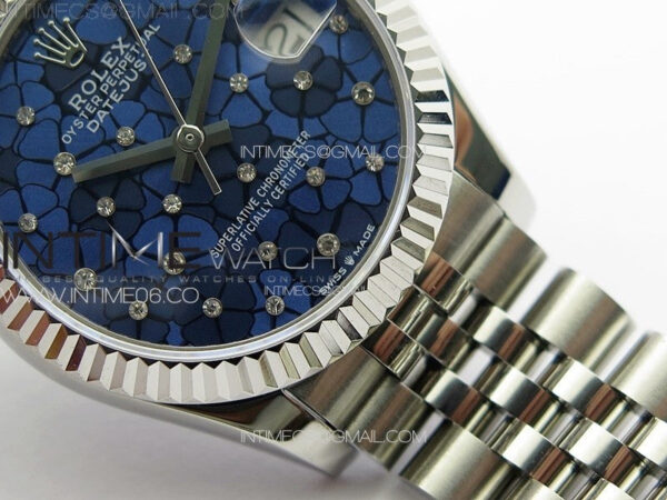 DateJust 31mm 72610 SS APSF Best Edition Blue Flowers Crystals Dial on Jubilee Bracelet A2824 - Image 6