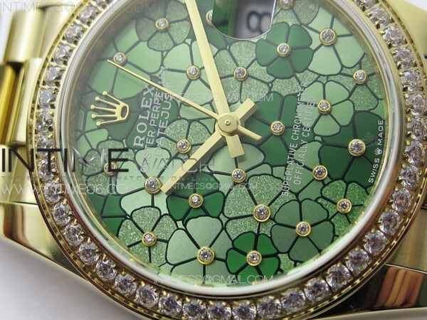 DateJust 31mm 278274 YG Crystals Bezel GMF Best Edition Green Flowers Crystals Dial on YG President Bracelet A2824 - Image 6