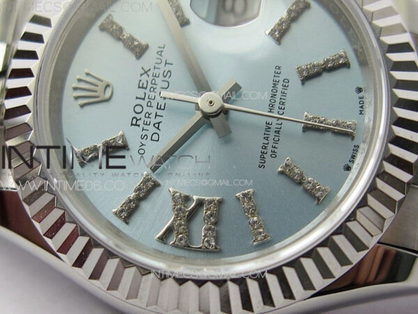 Datejust 28mm 279179 SS APSF Best Edition Ice Blue Dial Sticks Crystals Markers on SS Jubilee Bracelet NH05 - Image 6