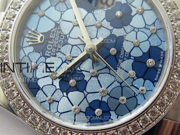DateJust 31mm 278274 904L SS/Crystals Bezel GMF Best Edition Blue Flowers Crystals Dial on 904L President Bracelet A2824 - Image 6