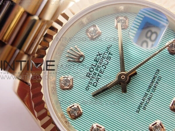 DateJust 28mm RG Diamond Bezel BP Best Edition Ice blue textured Dial on RG Bracelet ETA2671 - Image 6