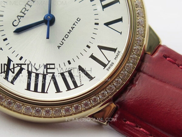 Ballon Bleu 36mm Diamonds Bezel RG K3F 1:1 Best Edition White Textured Dial On Red Leather Strap A076 - Image 6