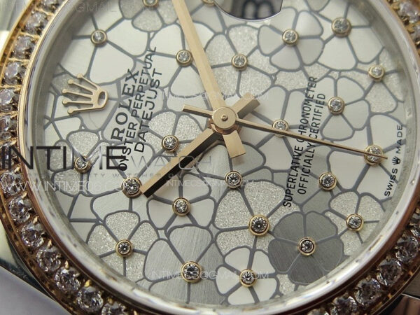 DateJust 31mm 278274 904L SS/RG Crystals Bezel GMF Best Edition Silver Flowers Crystals Dial on 904L SS/RG Jubilee Bracelet A2824 - Image 6