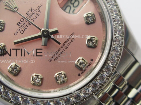 Datejust 28mm 279179 SS/Crystals Bezel APSF Best Edition Pink Dial Crystals Markers on SS Jubilee Bracelet NH05 - Image 6
