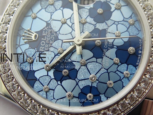 DateJust 31mm 278274 904L SS/Crystals Bezel GMF Best Edition Blue Flowers Crystals Dial on 904L Oyster Bracelet A2824 - Image 6