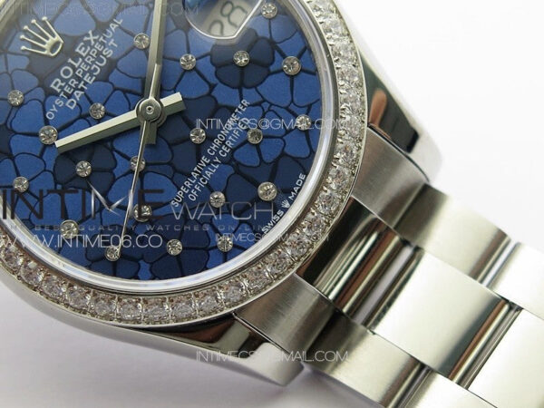 DateJust 31mm 72610 Crystals Bezel SS APSF Best Edition Blue Flowers Crystals Dial on Oyster Bracelet A2824 - Image 6