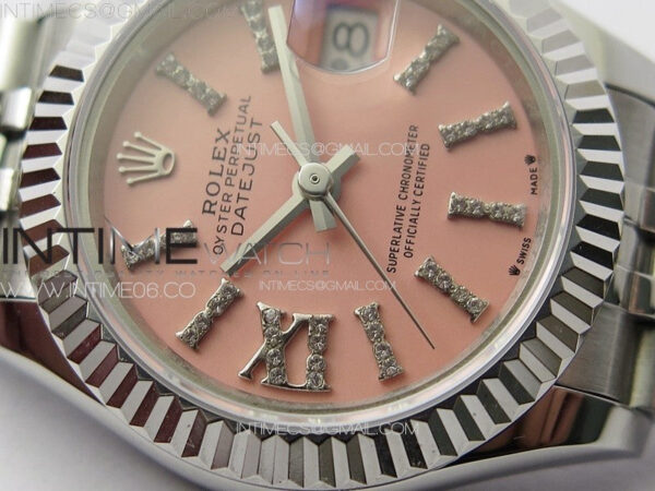 Datejust 28mm 279179 SS APSF Best Edition Pink Dial Sticks Crystals Markers on SS Jubilee Bracelet NH05 - Image 6