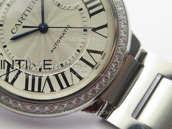Ballon Bleu 42mm Diamonds Bezel SS K3F 1:1 Best Edition White Texture Dial on SS Bracelet A2824 - Image 6
